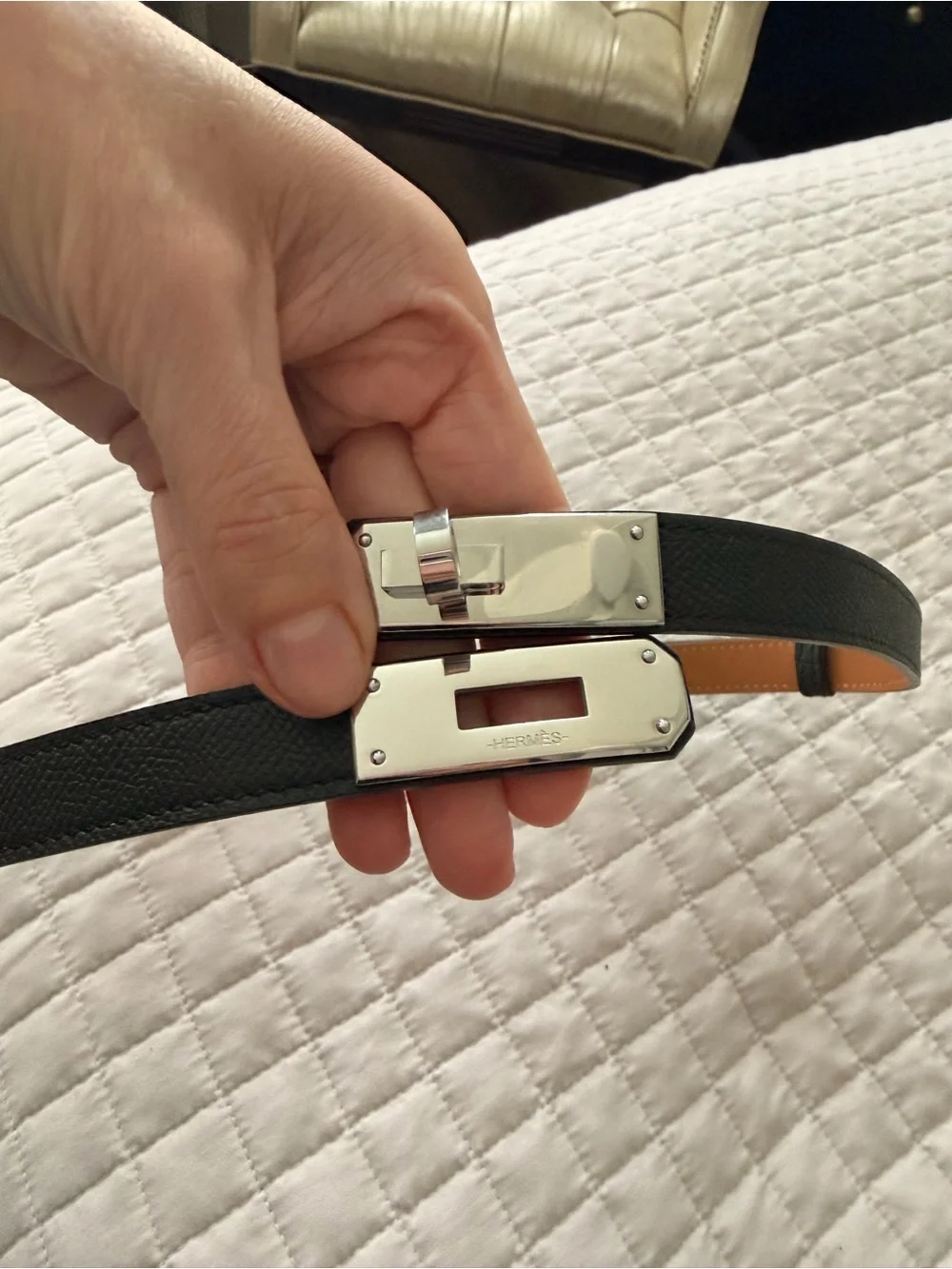 Black Women's Leather Belt with Palladium Hardware